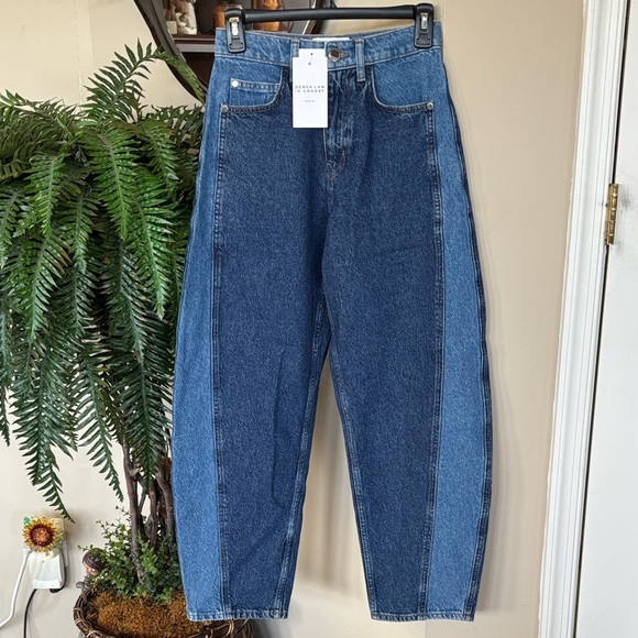 NWT Derek Lam 10 Crosby Denise Color Blocked High Rise Barrel Jeans Skyler Multi - Picture 2 of 16